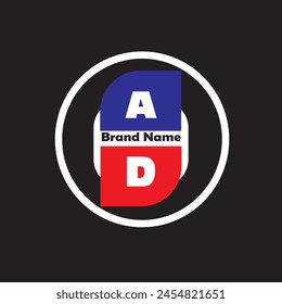 Diseño del Vector del logotipo de la carta de AD en fondo negro Diseño del logotipo de la letra de AD
