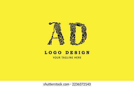 AD Letter minimal professional creative simple minimalist logo design with yellow template
