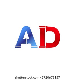 Plomería de Vector y diseño de logotipo de construcción. Letras y tipografía del alfabeto del estilo de la pipa de Industrial con colores degradados rojo y azul. Símbolo de servicio de agua y gasoductos.