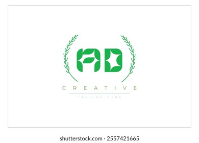 AD letters eco logo with leaf. Fresh nature and healthy leaf logo design.