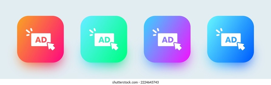 Ad line icon in square gradient colors. Advertisement signs vector illustration.
