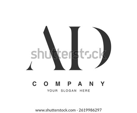 AD logo design. Initial letter a and d serif font style. Creative classic company name typography. Trendy logotype or identity. Vector illustration.