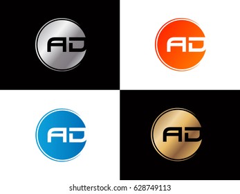 Ad Logo. Letter Design Vector with Red and Black Gold, Silver Colors

