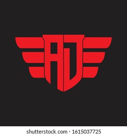 AD Logo monogram with emblem and wings element design template on red colors
