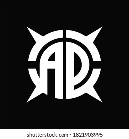 AD Logo monogram with four pieces circle slice design template on Black Background