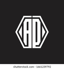 AD Logo monogram with hexagon line rounded design template