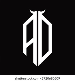 AD Logo monogram with horn shape isolated black and white design template on black background