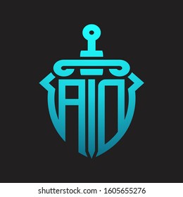 AD Logo monogram with sword and shield combination isolated blue colors gradient