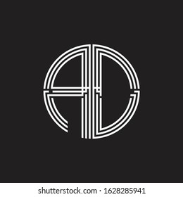 AD Logo monogram triple ribbon style line design template isolated on black background