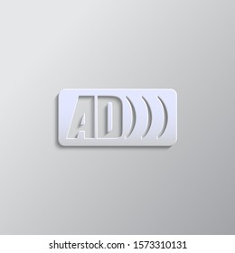 Ad logo paper style, vector icon. Grey color vector background