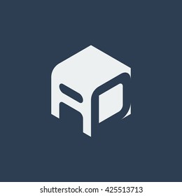 AD Logo.. Vector Graphic Business Branding Letter Element Illustration. Cube Negative Space Design. Dark Background