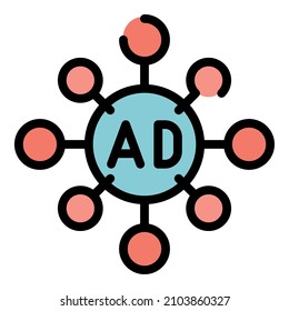 Ad mind map icon. Outline ad mind map vector icon color flat isolated