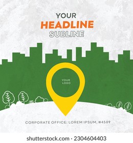 Ad Mockup Template Cityscape Buildings Location Icon, Advertising, Social Media Post Vector