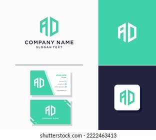 AD modern logo initials hexagon monogram. used for brand identity.