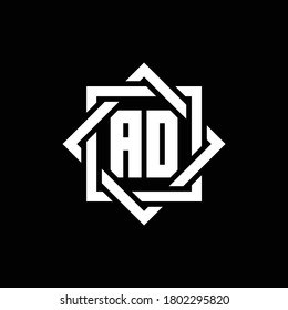 AD monogram logo with abstract square around design template