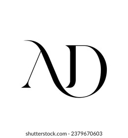 AD monogram logo signature icon. Elegant intertwined alphabet initials. Serif letter a, letter d. Luxury lettering sign. Modern deco design, fashion, beauty spa, wedding style characters typography.