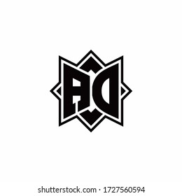 AD monogram logo with square rotate style outline design template
