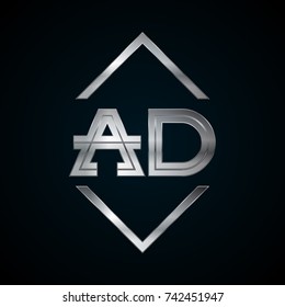 AD Monogram, Metal Logo, Silver Logo