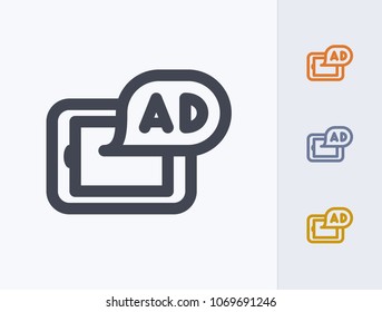 Ad On Tablet - Outline Icons. A professional, pixel-aligned icon.