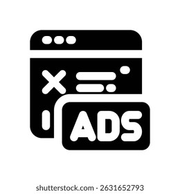 ad pop up glyph icon. Strong and solid vector icon for websites, mobile interfaces, presentations, and visual branding. High quality and easy to edit.