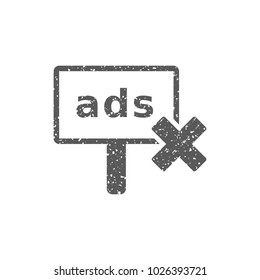 Ad post with cross sign icon in grunge texture. Vintage style vector illustration.