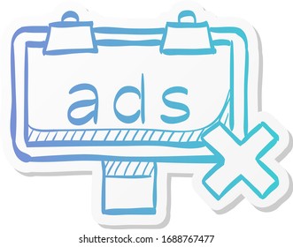 Ad post with cross sign icon in sticker color style.