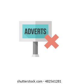 Ad post with cross sign icon in flat color style.