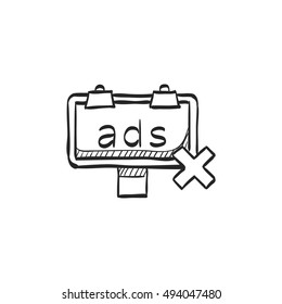 Ad post with cross sign icon in doodle sketch lines.