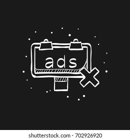 Ad post with cross sign icon in doodle sketch lines.