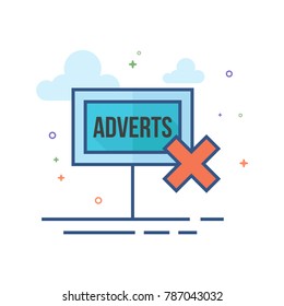 Ad post with cross sign icon in outlined flat color style. Vector illustration.