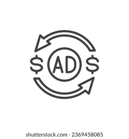 Ad ROI line icon. linear style sign for mobile concept and web design. Return on investment outline vector icon. Symbol, logo illustration. Vector graphics