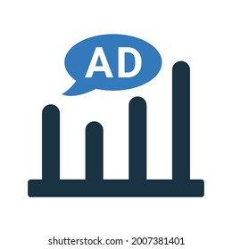 Ad, statistics icon. Simple editable vector design isolated on a white background.