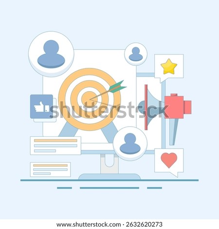 ad targeting concept. vector illustration about custom audience remarketing campaign, business and search ad targeting, social media. mobile marketing. flat design illustration.
