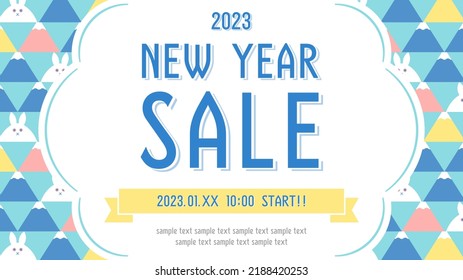 ad template with mt.Fuji and rabbit's pattern for new year sale