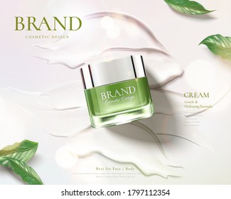 Ad template for simple skin care product, jar mock-up set on pure white cream samples in 3d illustration - Shutterstock ID 1797112354