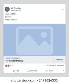 Ad template of social media post mockup template. Social network ads post. Facebook Advertisement interface post.