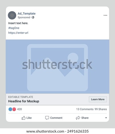 Ad template of social media post mockup template. Social network ads post. Facebook Advertisement interface post.