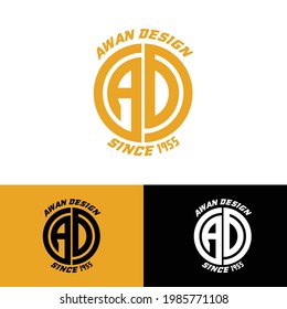 AD text initial based lattermark personal branding monogram symbol logo design for fashion house business