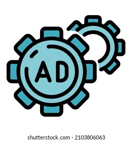 Icono de aviso y dos ruedas cognitivas. Anuncio de contorno y dos ruedas cognitivas color de icono vector plano aislado