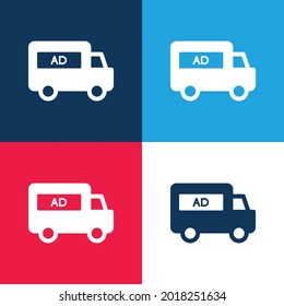 AD Van azul y rojo cuatro colores conjunto de iconos mínimo