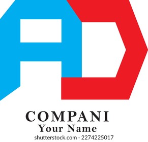 AD vector logo design with modern, trendy typography and blue and red colors