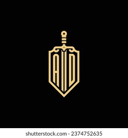 AD vintage shield and sword initial logo in high quality professional design that will print well across any print media