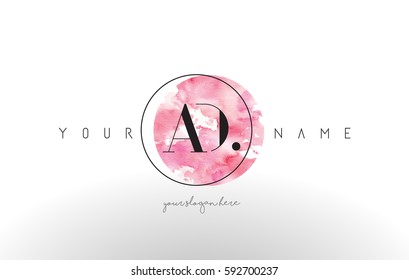 AD Watercolor Letter Logo Design with Circular Pink Brush Stroke.