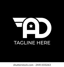 Vector de diseño de logotipo inicial del monograma de la estrella de AD wings