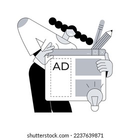 Ad writing abstract concept vector illustration. Copywriting service, ad campaign, freelance writing, advertising seo, digital marketing, company website, menu element design abstract metaphor.