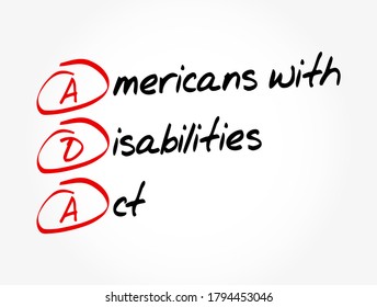 ADA Americans With Disabilities Act - Civil Rights Law That Prohibits Discrimination Based On Disability, Acronym Text Concept Background