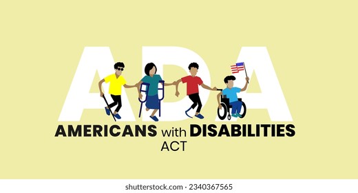 ADA, Ley de Americanos con Discapacidad. ley de derechos civiles que prohíbe la discriminación por motivos de discapacidad, ilustración vectorial