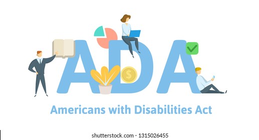 ADA, Americans with Disabilities Act. Concept with keywords, letters and icons. Colored flat vector illustration. Isolated on white background.