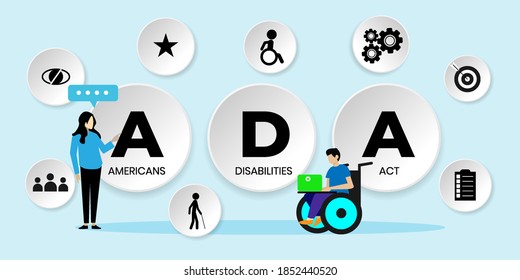 ADA americans with disabilities act concept
With icons. Cartoon Vector People Illustration