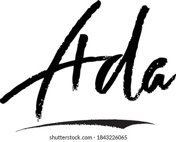 Ada Female Name Calligraphy Text on White Background